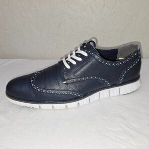 Cole Haan Zerogrand Remastered Navy Blue Leather Wingtip Oxfords Size 11.5